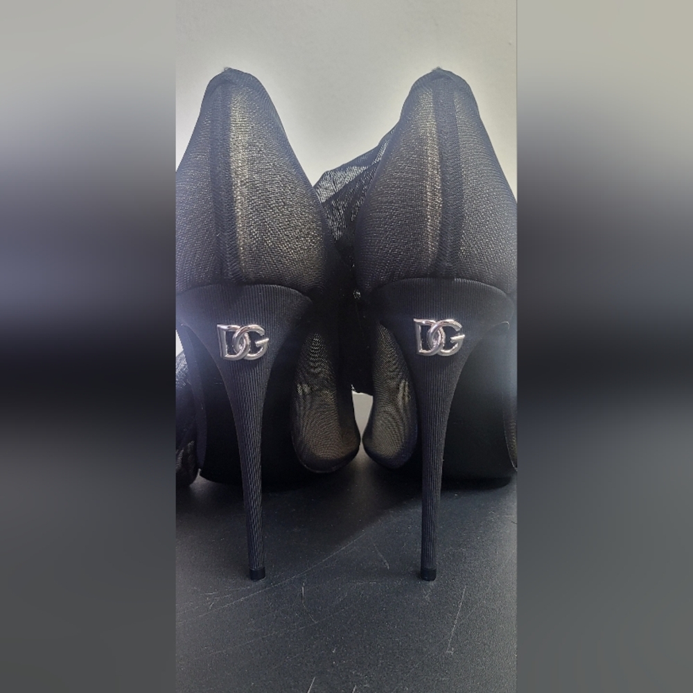 Dolce & Gabbana Black Tulle Thigh-High Boots Size 40 ABOUT 9 - Picture 6 of 14